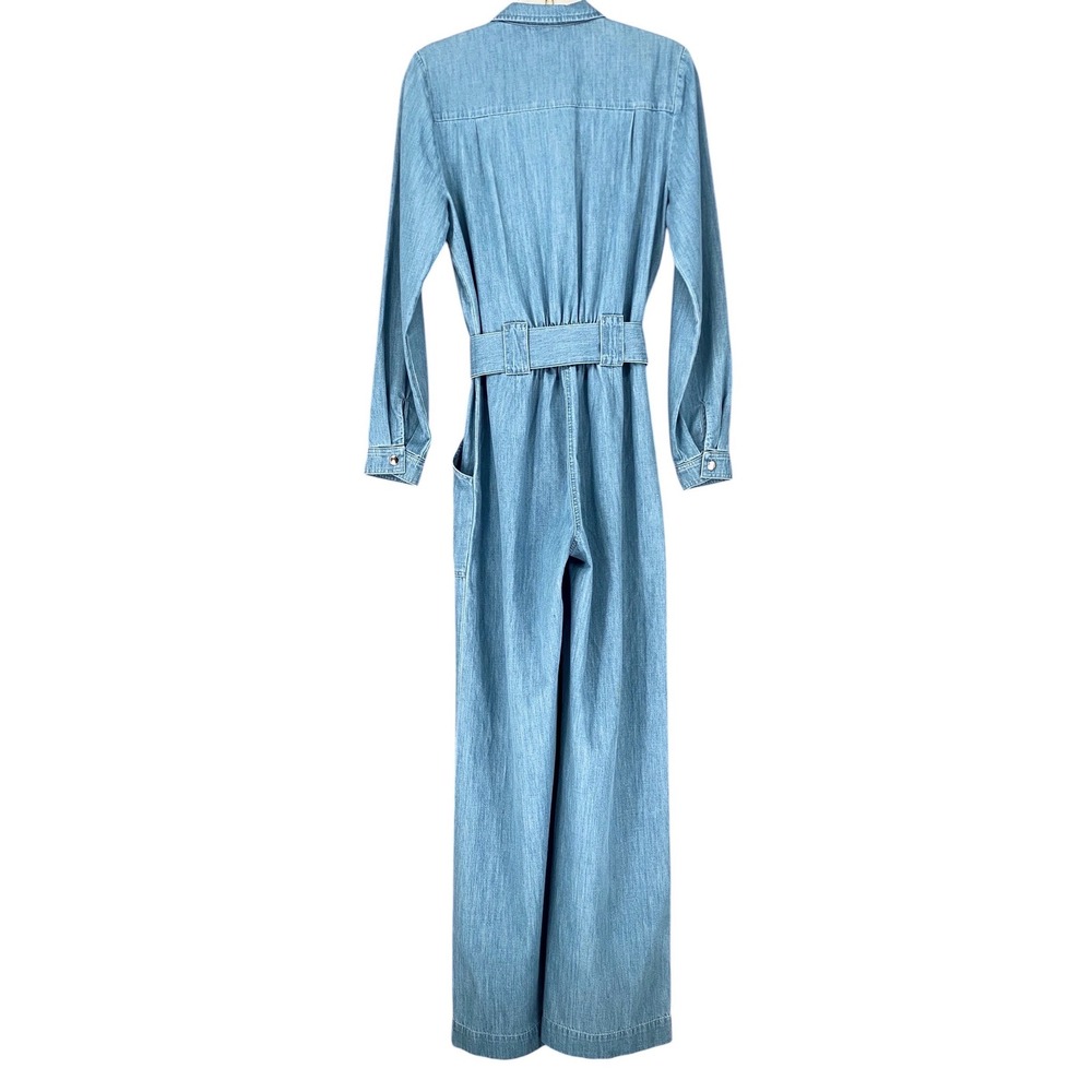 Sezane Denim Bob Jumpsuit Light Blue Wash Utility Long Sleeve Tie Waist US 6 NEW - Picture 4 of 14
